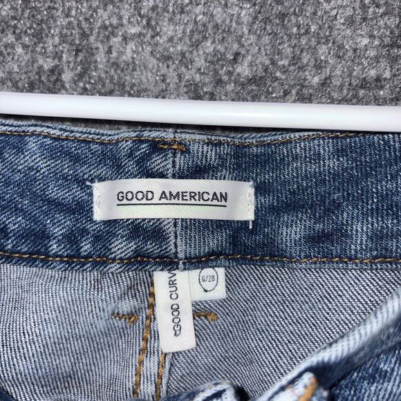 Good American Good Curve Jeans Womens Size 6 / 28 Blue Distressed Stretch - Picture 3 of 10